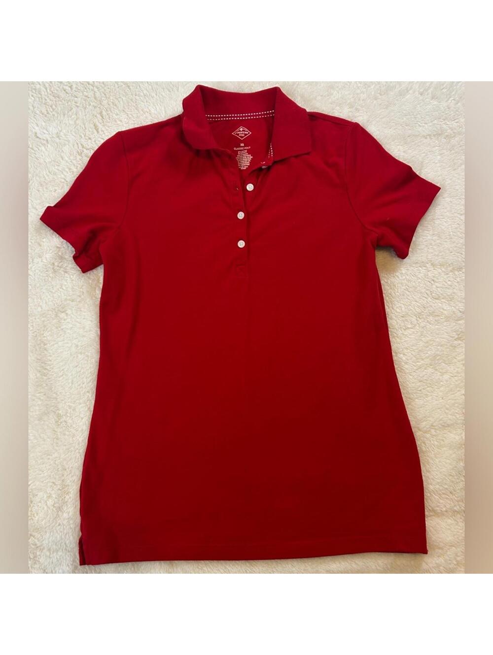 St. John’s Bay Women’s Red Fitted Polo Shirt Short Sleeve Collared Casual Top